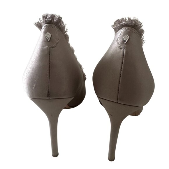 SAM EDELMAN Lavender Gray Fringe Fabric Trim Heels Size 9.5 - Picture 2 of 8